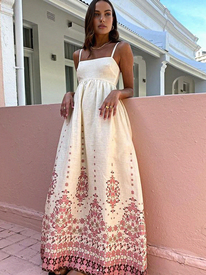 Olivia - Lange jurk met bloemenprint en spaghettibandjes