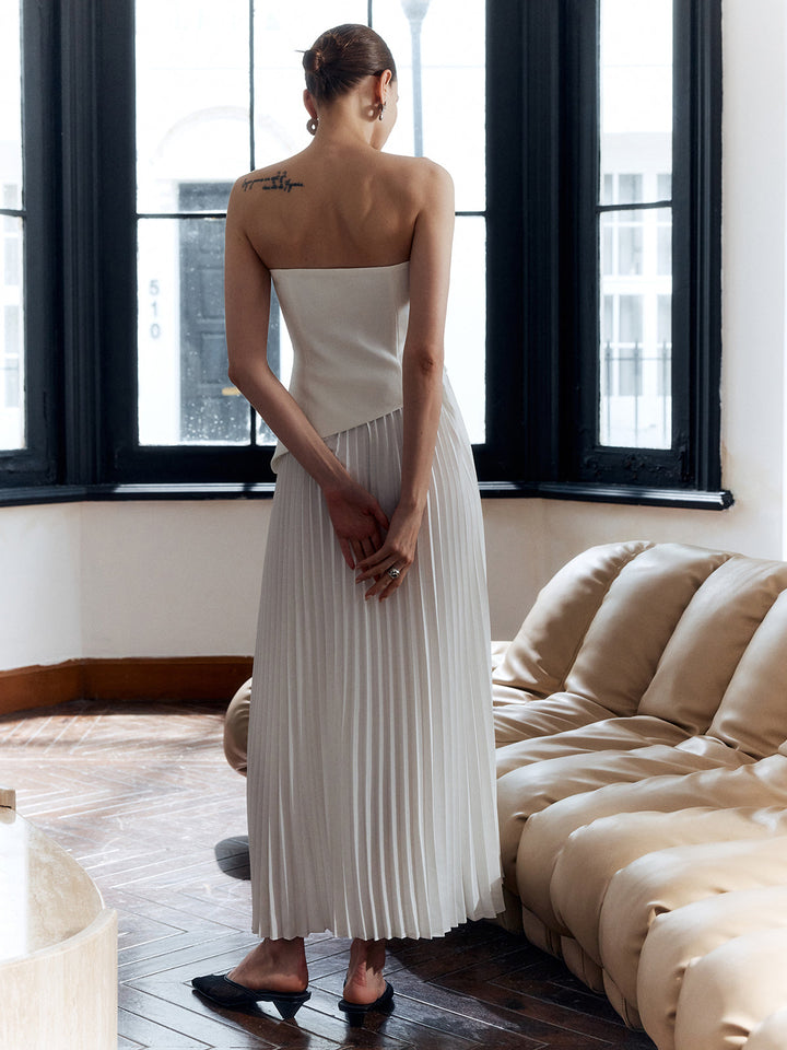 Charlotte - Effen geplooide strapless splitjurk