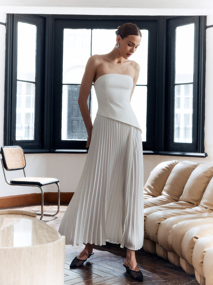 Charlotte - Effen geplooide strapless splitjurk