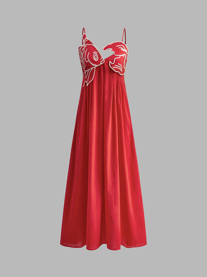 Scarlett - Geborduurde vis semi-transparante jurk