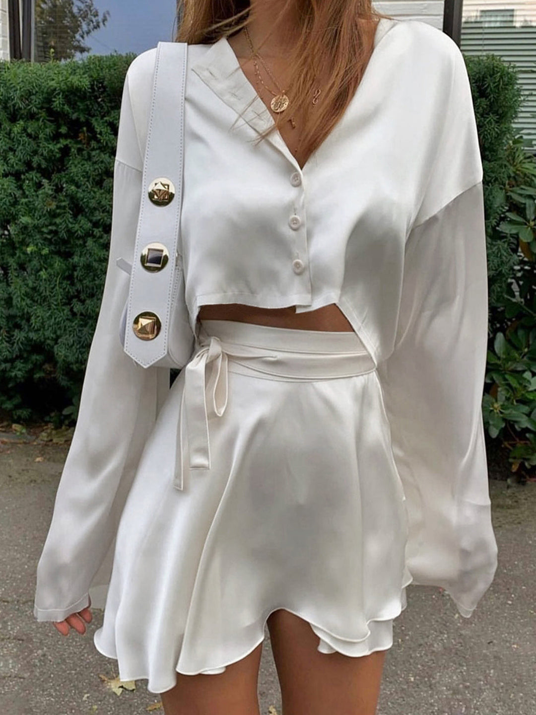 Emilia - Satijnen Ruw Hem Gebonden Tweedelige Rok Set
