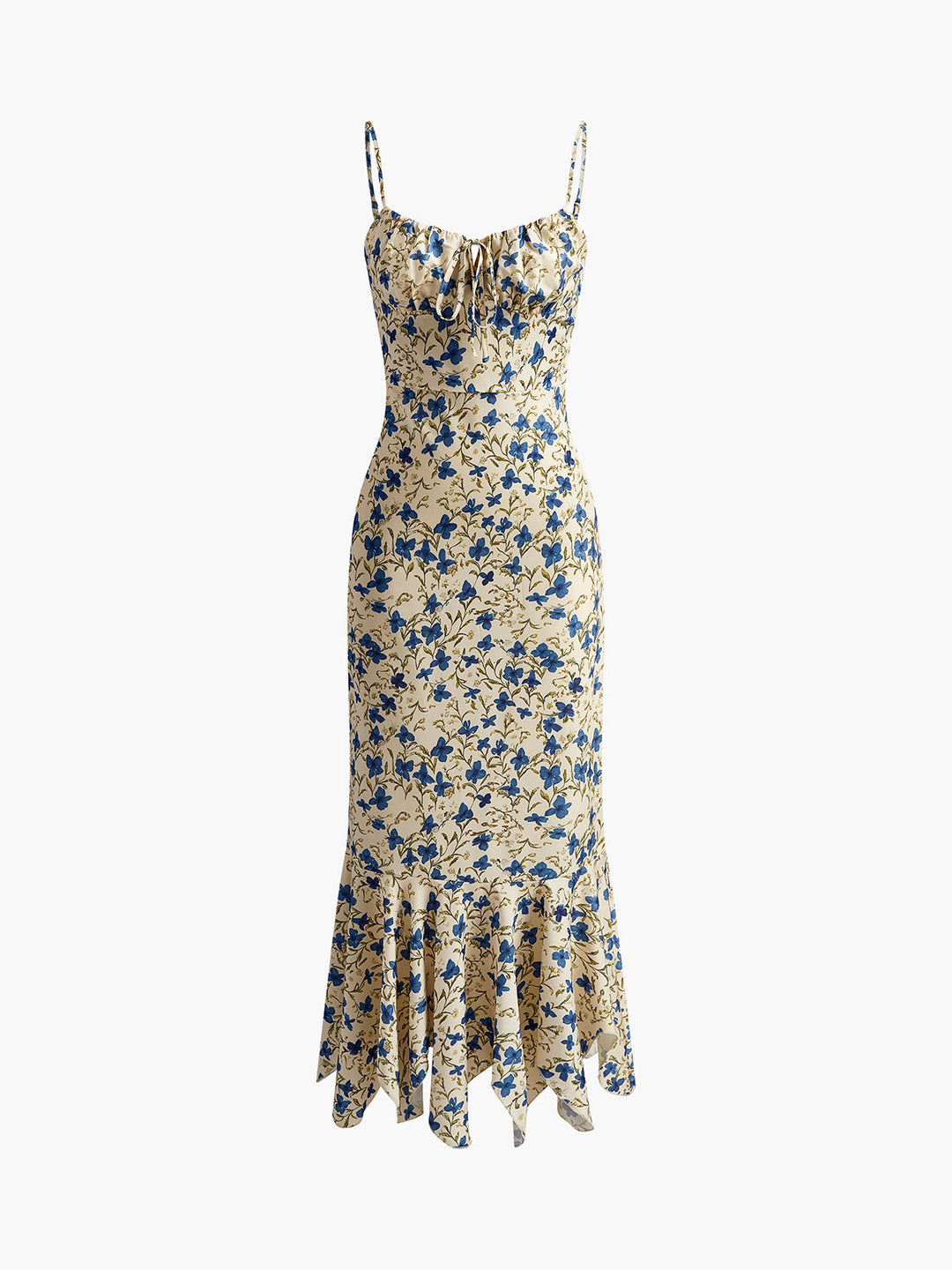 Lily - Lange jurk met geknoopte onregelmatige zoom en bloemenprint