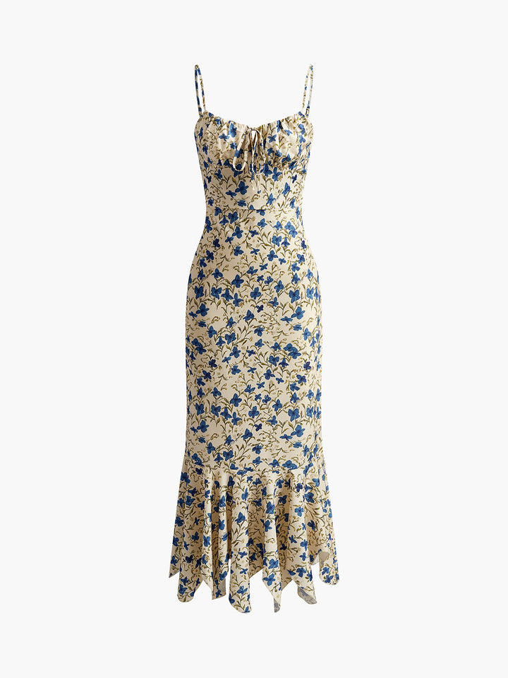 Lily - Lange jurk met geknoopte onregelmatige zoom en bloemenprint