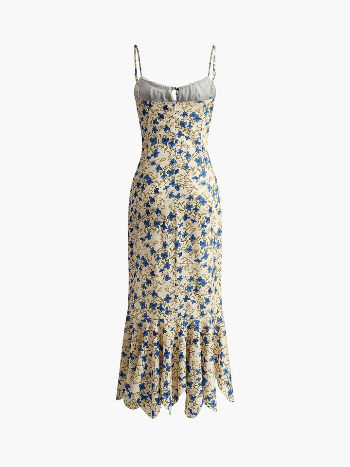 Lily - Lange jurk met geknoopte onregelmatige zoom en bloemenprint