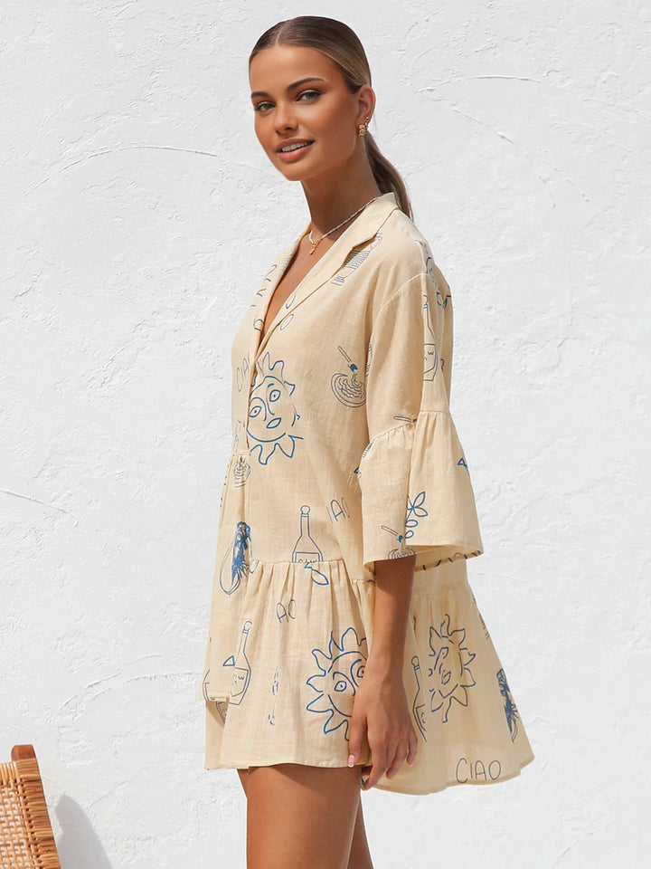 Millie - Oversized Korte Jurk met Zonneprint