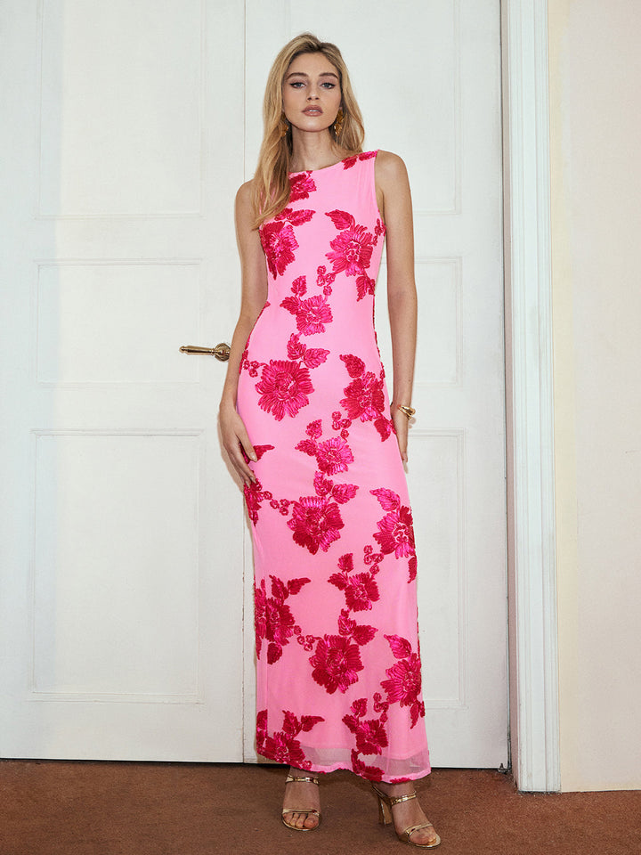 Aurora - Romance Bloemen Mouwloze Mesh Jurk