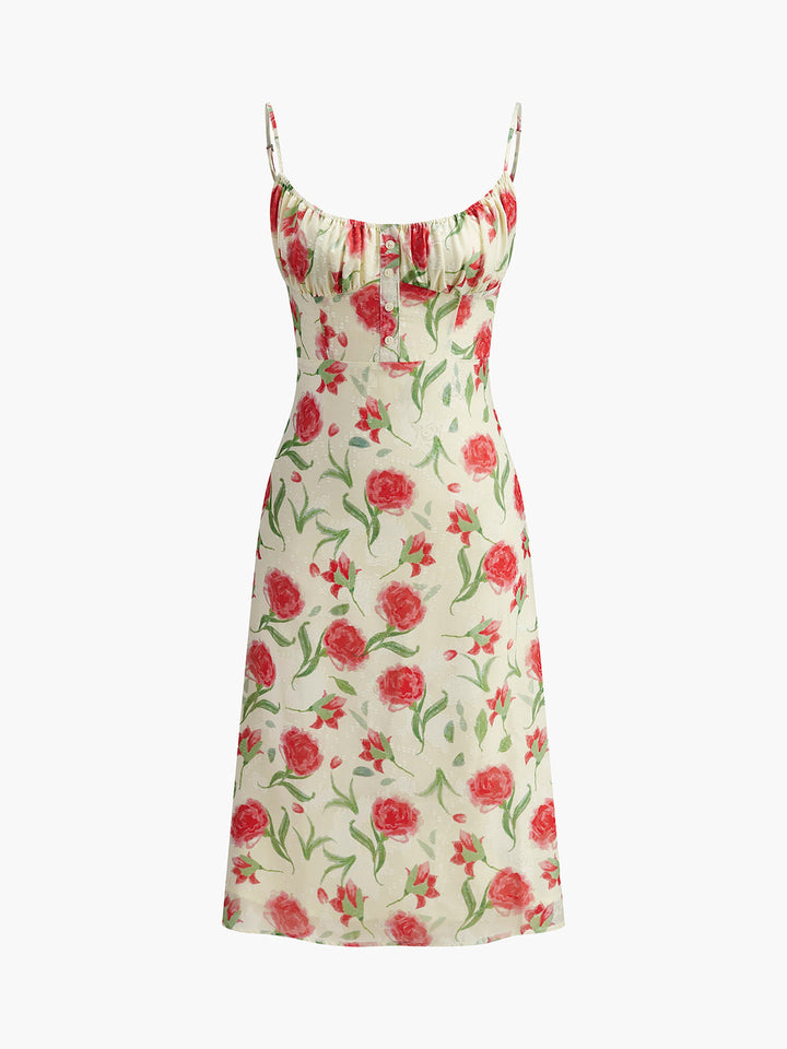 Gisela - Bloemen Jurk met Knopdetail en Ruches