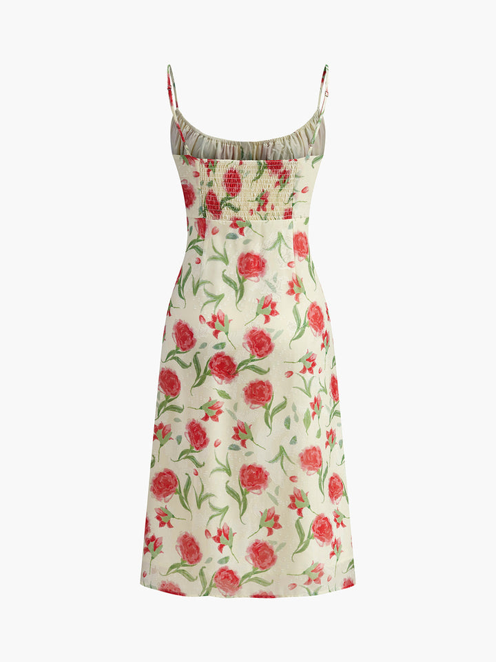 Gisela - Bloemen Jurk met Knopdetail en Ruches
