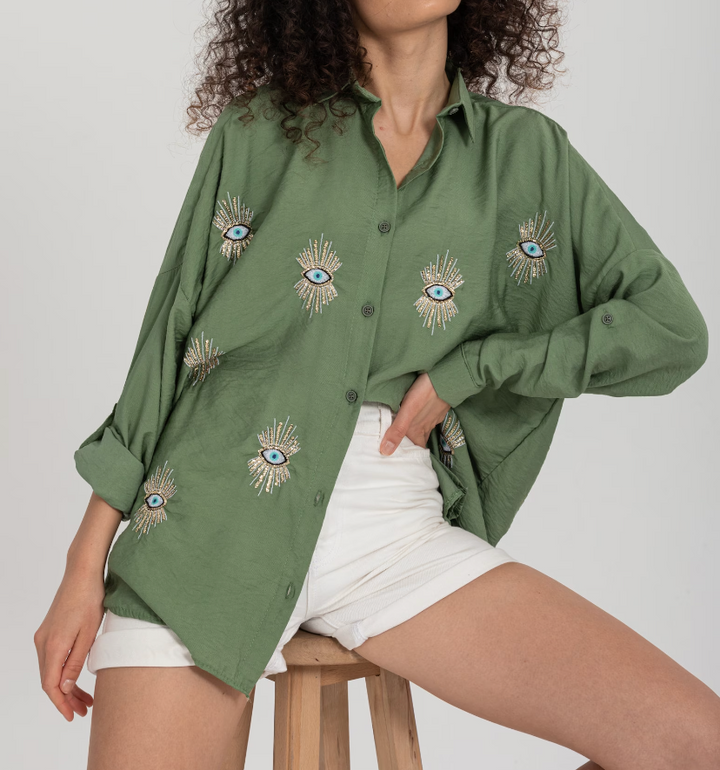 Lizabel - Trendy creatief oogdesign blouse voor dames