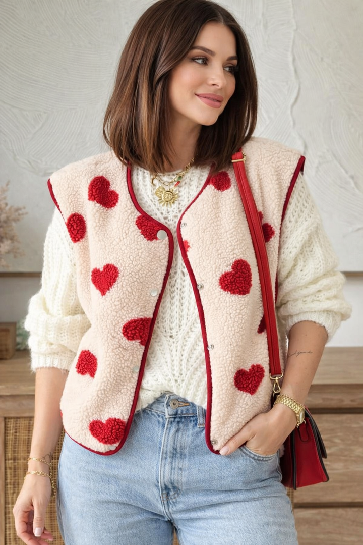 Damesgilet van pluche met hartjesprint - Bere