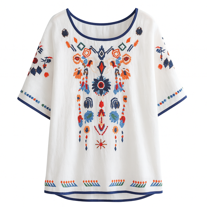 Geborduurde damesblouse met korte mouwen - Britanny