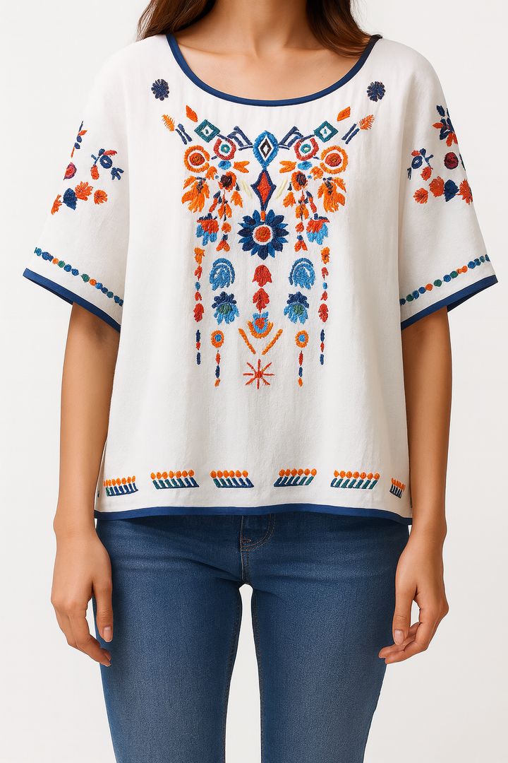 Geborduurde damesblouse met korte mouwen - Britanny