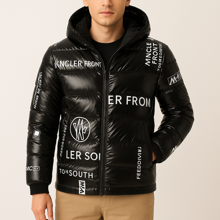 Gewatteerd herenjack met capuchon en vinyleffect - Lanuz