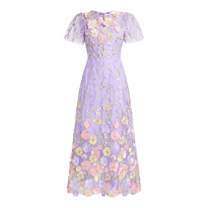 Geborduurde lange jurk met bloemen - Fiorella