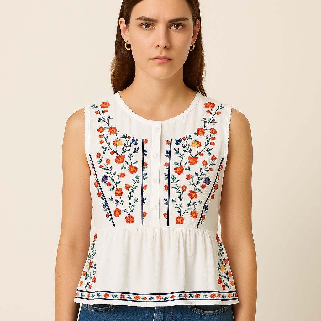 Bohemian geborduurde blouse zonder mouwen - Alondra