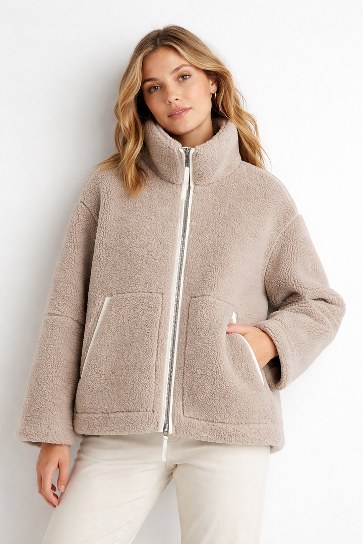 Damesjas van pluche met losse sluiting en gestructureerde revers - Eirene