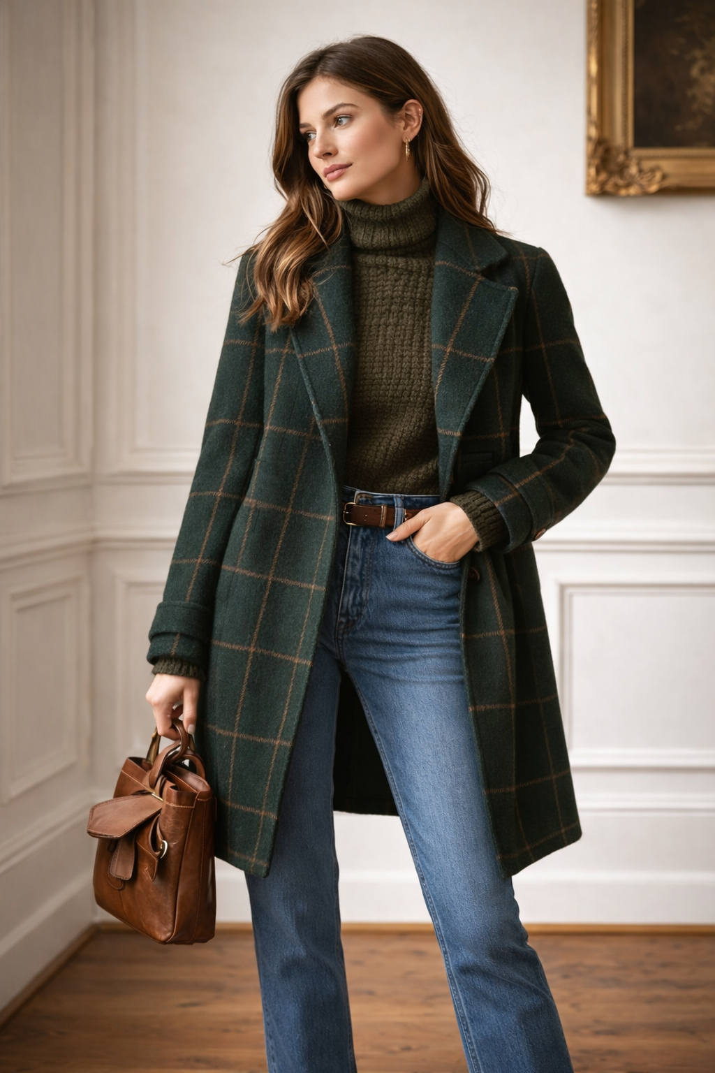 Elegante damesjas met brede revers en geruit patroon - Yara