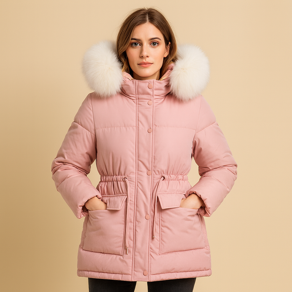 Gewatteerde damesjas met capuchon met bonteffect - Althea
