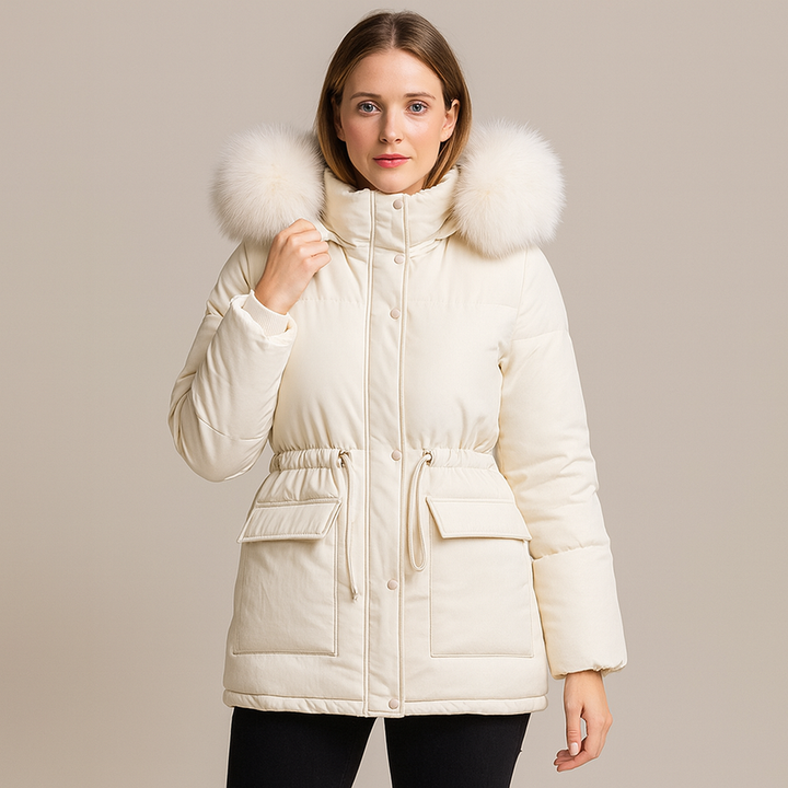 Gewatteerde damesjas met capuchon met bonteffect - Althea