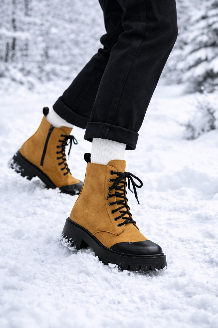 Leren dameslaarzen met platte zolen - Wendy