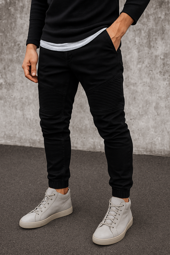 Heren slim fit broek in bikerstijl - Vareon