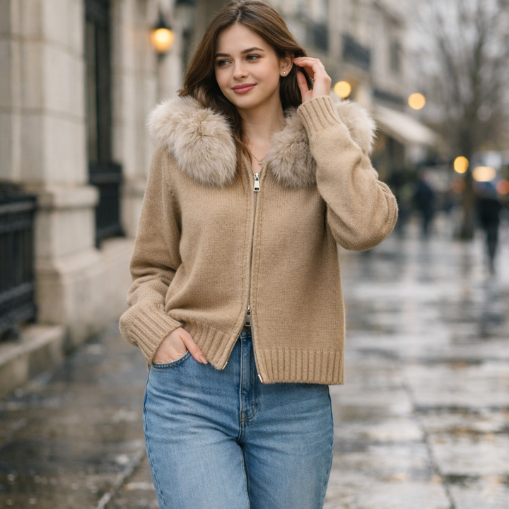 Gebreid damesvest met geïntegreerde capuchon - Greta