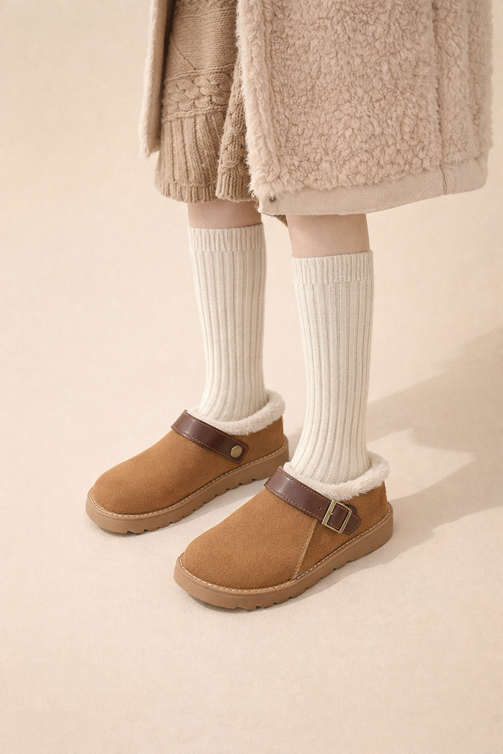 Dames muiltjes met bontvoering en gesp - Eira