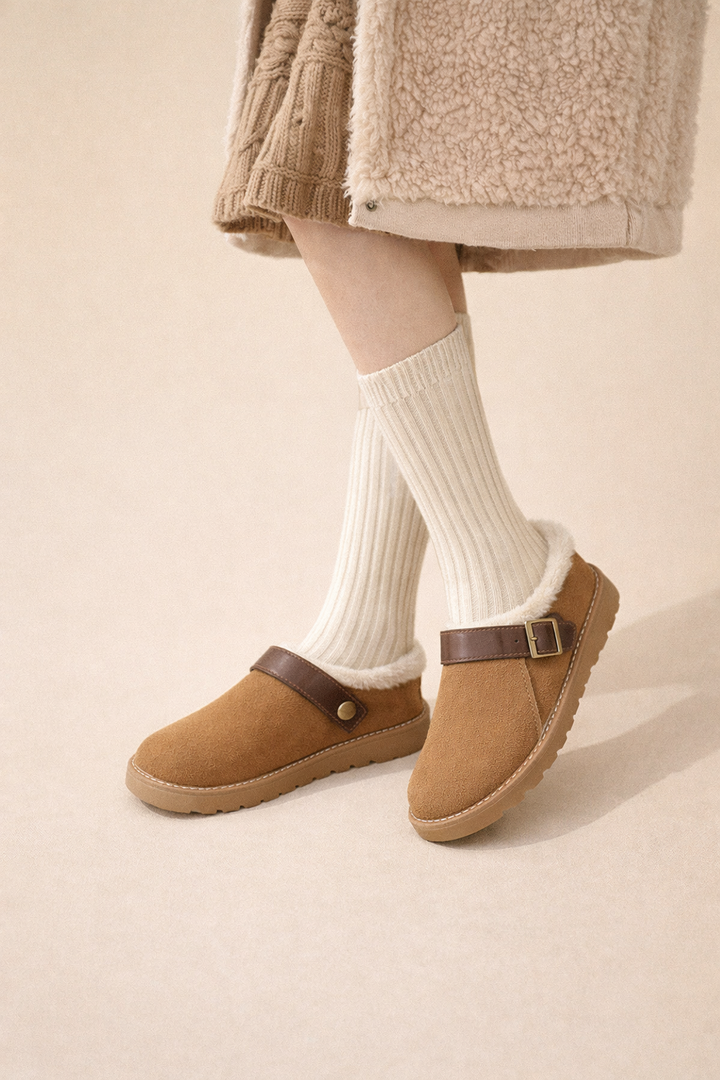 Dames muiltjes met bontvoering en gesp - Eira