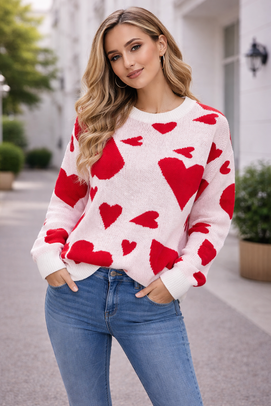 Gebreide damestrui met hartjesprint - Aino