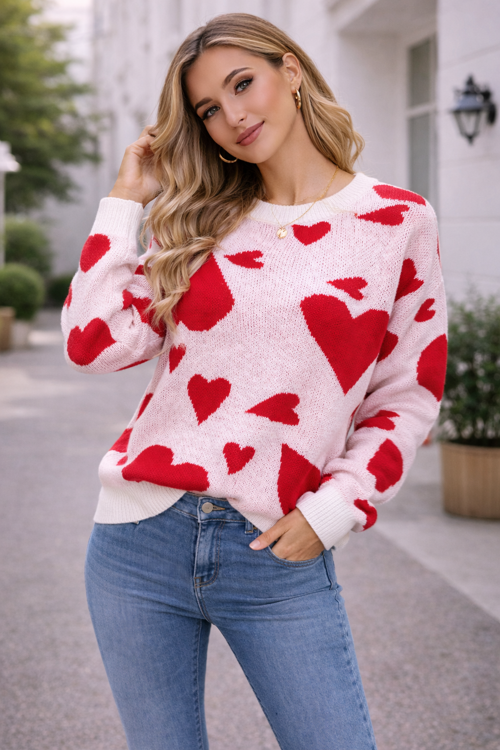 Gebreide damestrui met hartjesprint - Aino