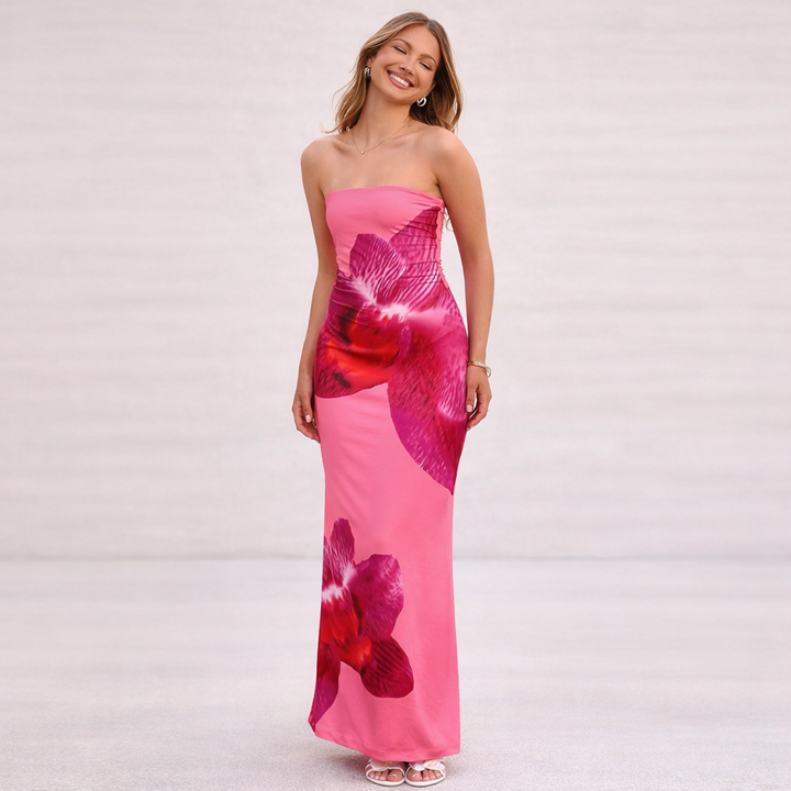 Lange jurk voor dames, rechte hals - Kerttu