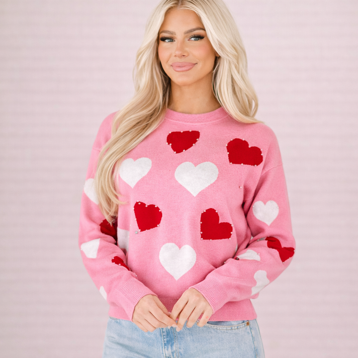 Gebreide damestrui met hartjesprint - Mairit