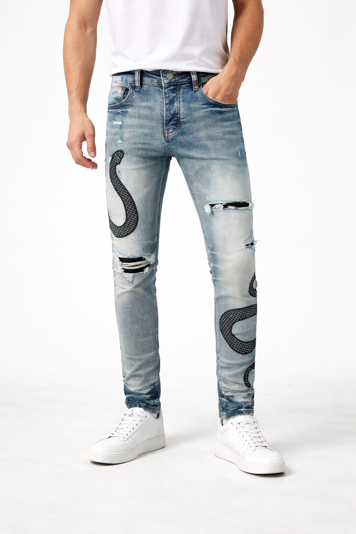 Skinny jeans met slangenprint - Eldric