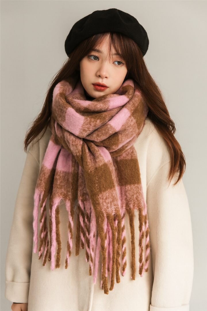 Uniseks zacht gebreide sjaal met geruit effect - Lioren