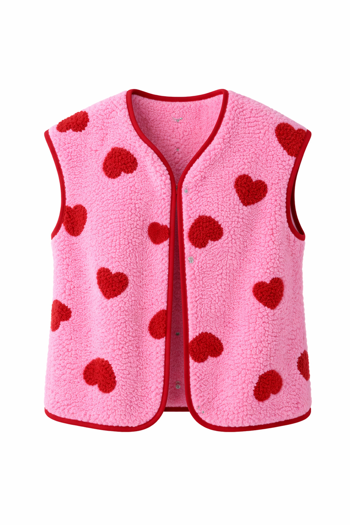 Damesgilet van pluche met hartjesprint - Bere