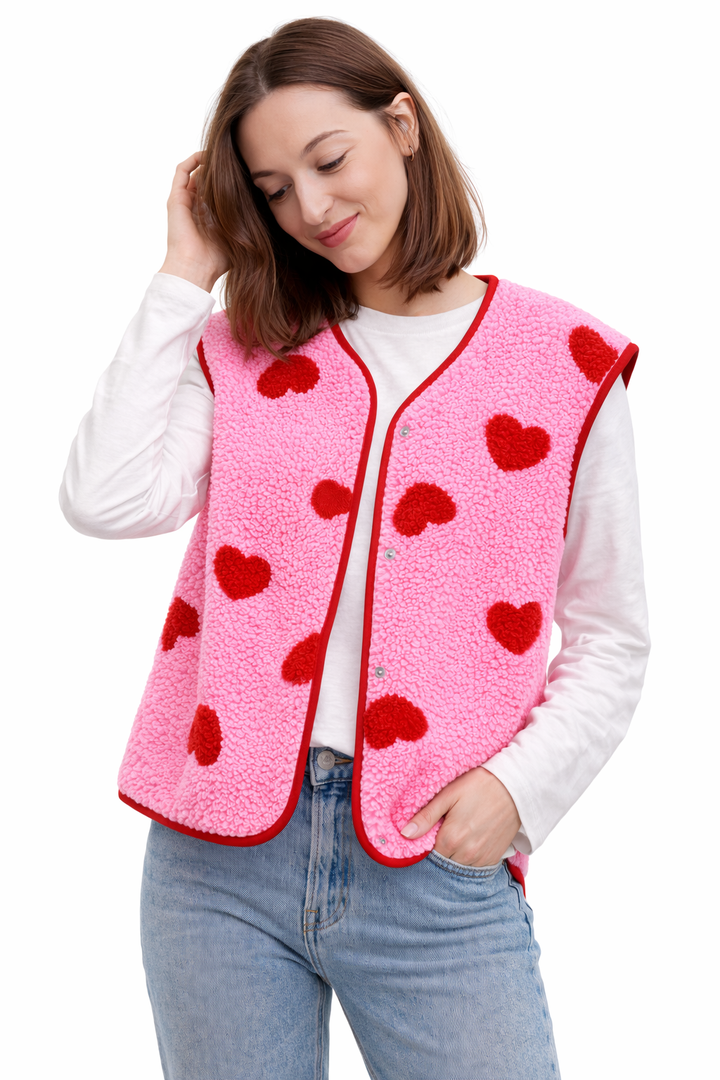 Damesgilet van pluche met hartjesprint - Bere