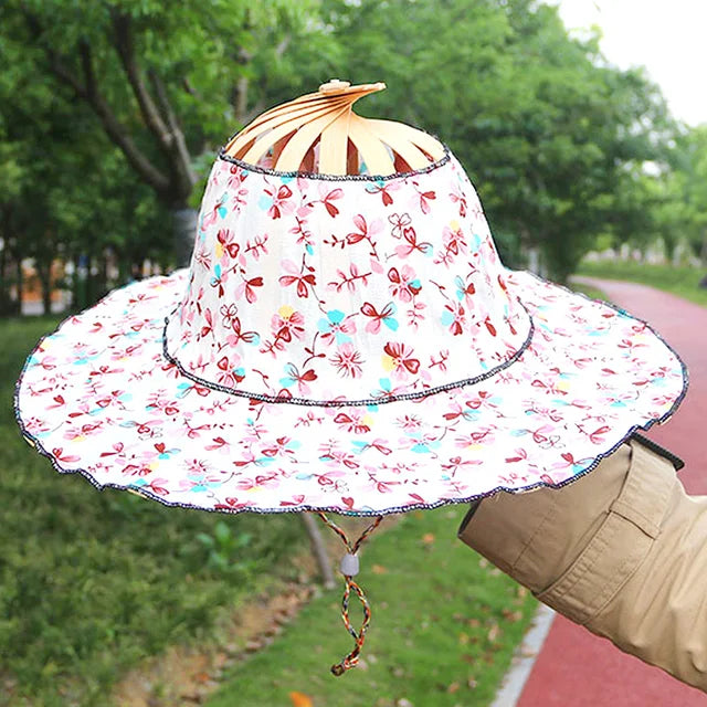 Creatieve vouwen waaier hoed vrouwen bamboe zijde mode