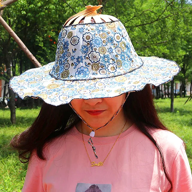 Creatieve vouwen waaier hoed vrouwen bamboe zijde mode
