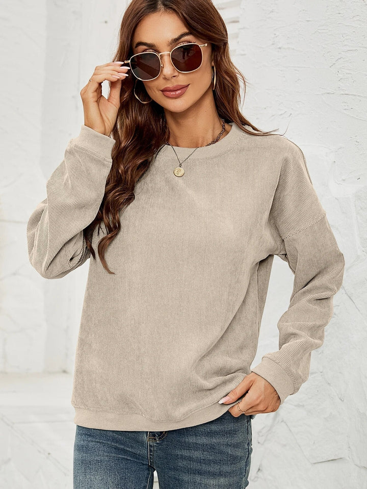 DIANA - Sweatshirt met corduroy ronde halslijn