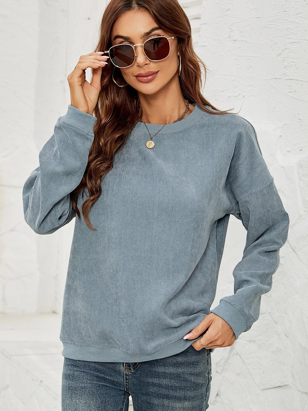 DIANA - Sweatshirt met corduroy ronde halslijn