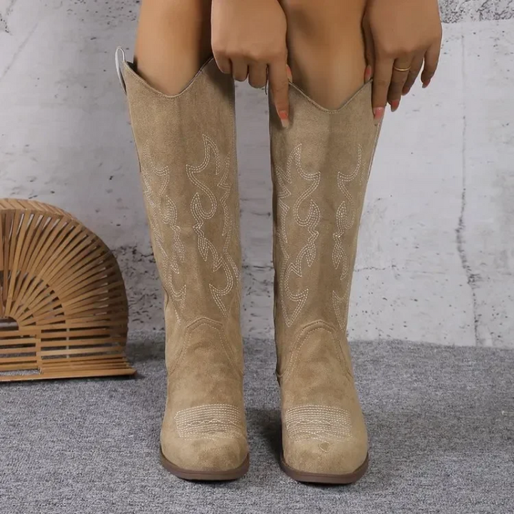 Geborduurde suède cowboylaarzen voor dames - Salome