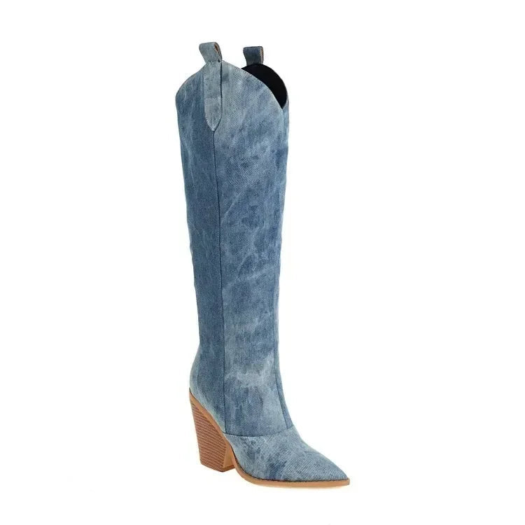 Hoge dameslaarzen cowboystijl met brede hak - Vanya
