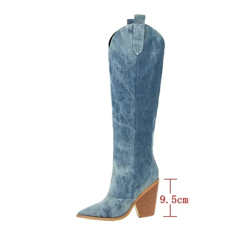 Hoge dameslaarzen cowboystijl met brede hak - Vanya