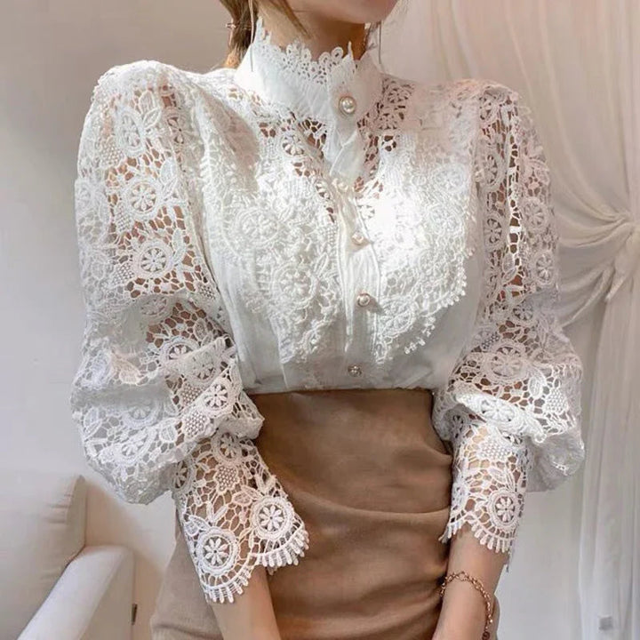 Damesblouse met lange mouwen en kant - Elisabetta