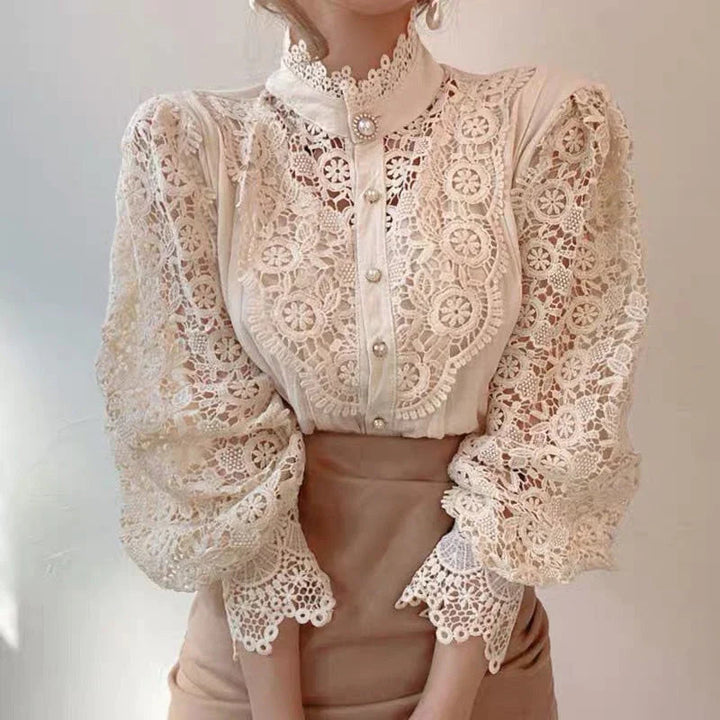 Damesblouse met lange mouwen en kant - Elisabetta