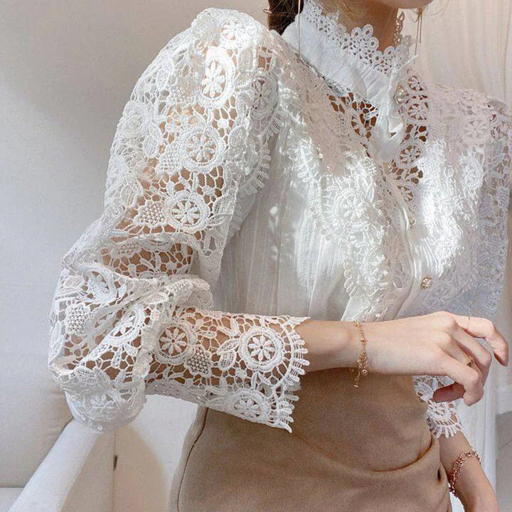Damesblouse met lange mouwen en kant - Elisabetta