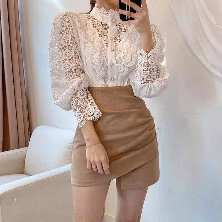 Damesblouse met lange mouwen en kant - Elisabetta