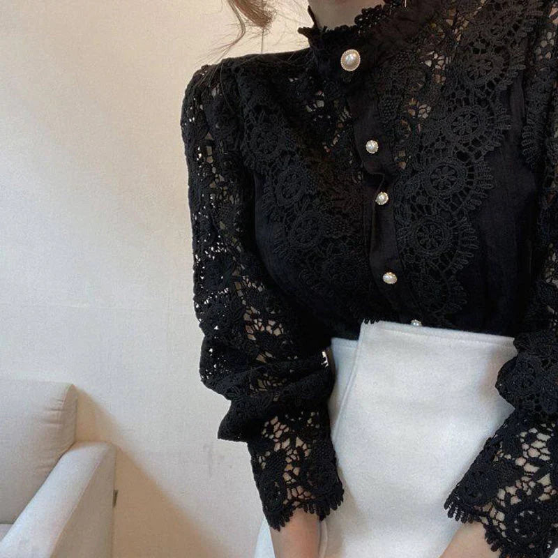 Damesblouse met lange mouwen en kant - Elisabetta