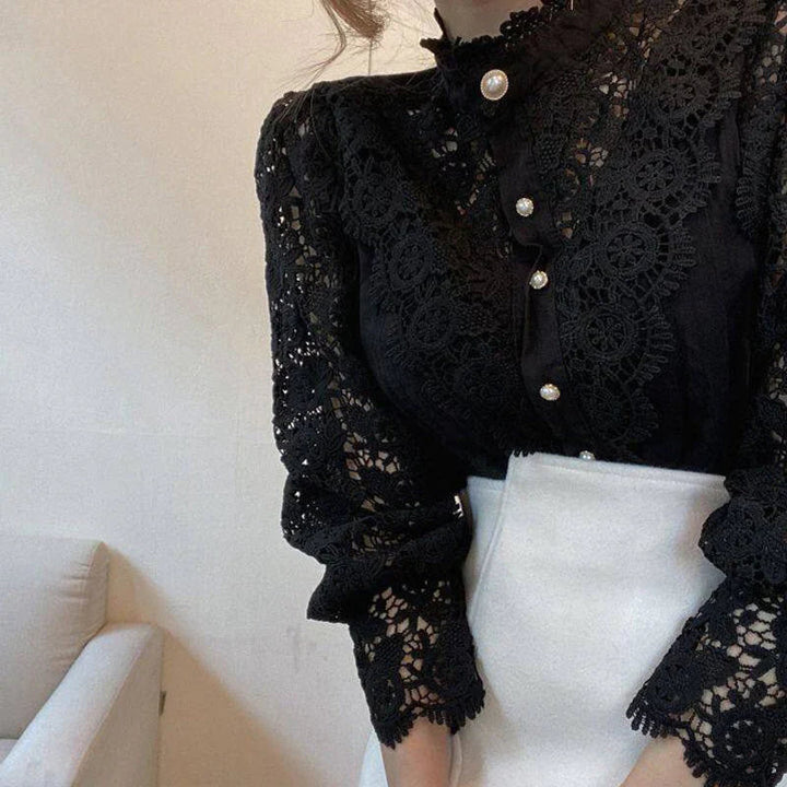 Damesblouse met lange mouwen en kant - Elisabetta