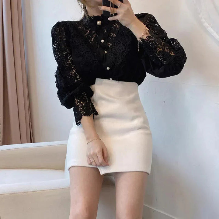 Damesblouse met lange mouwen en kant - Elisabetta